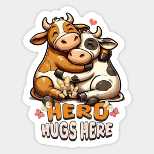 Cowboy girl Cute Cow Herd Hugs Here Sticker